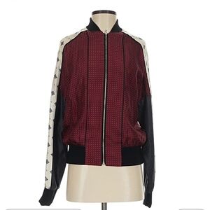 Rag & Bone Silk Maroon, Navy Blue & Cream Bomber Jacket